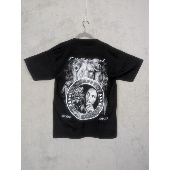 Vintage Thunder Bob‎ Marley In Memory All Over Print T Shirt 1990s Black Large - Picture 3 of 7